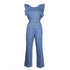 New Fashion Spring Summer Lace Up One Piece Rompers Women Sexy Backless Light Blue Ladies Party Jumpsuit Straight Pants 2020