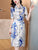 2024 New Suitable Dresses on Request Women Blue Print Silk Satin Luxury Prom Clothes Summer Short Sleeve Polo Collar Party Dress