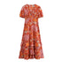 Kar&Otza 2024 Summer New Women's Rural Style Printed Midi Layered Hem Long Short sleeved Waist V-neck Dress