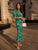 Fashion Deep V Neck Printed Slim Midi Dresses 2024 Women Elegant Supreme Bodycon Puff Sleeve Long Dress Vintage Solid Lady Robes