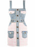 HIGH STREET Newest 2024 Designer Fashion Women Spaghetti Strap Denim Tweed Houndstooth Pachwork Fringed Dress