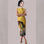 2024 New Spring Summer Round Collar Bodycon Midi Dress Vintage Women Flower Print Sleeveless Tank Yellow Split Pencil Vestidos