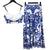 Banulin Bohemain Blue And White Porcelain 2 Pieces Set Women Spaghetti Strap Gold Button Tank Camis Tops + Print Long Skirt Suit