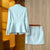 HarleyFashion Luxury Elegant Chic 2PCS Blazer Skirt Sets Sky Blue Women Formal Business Lady Slim Suits