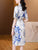 2024 New Suitable Dresses on Request Women Blue Print Silk Satin Luxury Prom Clothes Summer Short Sleeve Polo Collar Party Dress