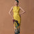 2024 New Spring Summer Round Collar Bodycon Midi Dress Vintage Women Flower Print Sleeveless Tank Yellow Split Pencil Vestidos