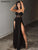 WannaThis Women Party Corset Tube Midi Dress High Split Sexy See Through Strapless Summer Black Elegant Casual Maxi Dresses