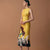 2024 New Spring Summer Round Collar Bodycon Midi Dress Vintage Women Flower Print Sleeveless Tank Yellow Split Pencil Vestidos