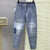 New Spring Autumn Washed FASHION Washing Kpop Novelty Mens Casual Patch Workcargo Skinny Slim Work Young Designer Jeans