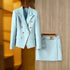 HarleyFashion Luxury Elegant Chic 2PCS Blazer Skirt Sets Sky Blue Women Formal Business Lady Slim Suits