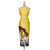 2024 New Spring Summer Round Collar Bodycon Midi Dress Vintage Women Flower Print Sleeveless Tank Yellow Split Pencil Vestidos